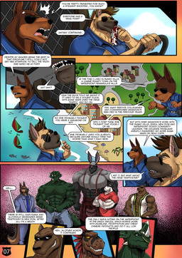 5_fingers abs anthro black_nose blood bodily_fluids bottomwear brown_body brown_fur brown_hair brown_scales car chibi clothed clothed_anthro clothed_male clothing dialogue driving eyewear fangs fingers fur grey_body grey_fur group hair humanoid_hands male map multicolored_body multicolored_fur muscular muscular_anthro muscular_male navel nipples nosebleed page_number pants police police_car police_officer police_uniform police_vehicle scales shirt standing sunglasses teeth text topless topless_anthro topless_male topwear uniform vehicle white_body white_fur nexus bonner_(character) datur dieff_(nexus) jason_steiner jun_(nexus) kadu paul_(nexus) solano bat bull_terrier canid canine canis ceratopsian ceratopsid chasmosaurine dinosaur dobermann domestic_dog dromaeosaurid german_shepherd herding_dog hunting_dog hyaenodon hyaenodontid mammal marginocephalian ornithischian pastoral_dog pinscher prehistoric_species reptile saurischian scalie terrier theropod triceratops velociraptor comic english_text hi_res