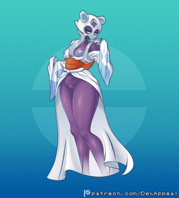 areola asian_clothing blue_areola blue_eyes blue_hair blue_nipples breasts clothed clothing east_asian_clothing female genitals gradient_fingers hair humanoid_genitalia japanese_clothing kimono long_legs mask monster_girl_(genre) nipples pokemorph pubes purple_body purple_skin vulva wearing_mask yellow_sclera dex_appeal nintendo pokemon froslass generation_4_pokemon ghost humanoid pokemon_(species) spirit digital_media_(artwork) hi_res