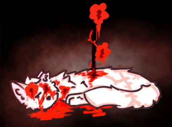 ambiguous_gender blood bodily_fluids death feral flower fur gore plant solo white_body white_fur wounded leafwing_(artist) warriors_(book_series) fan_character domestic_cat felid feline felis mammal 2026 hi_res