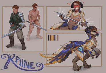 blush blush_lines feathers female feral feral_transformation gender_transformation genitals horn humanoid_genitalia humanoid_penis male melee_weapon mtf_transformation penis solo species_transformation sword tail tail_feathers transformation vulva weapon starlyve dinosaur human mammal prehistoric_species reptile scalie hi_res