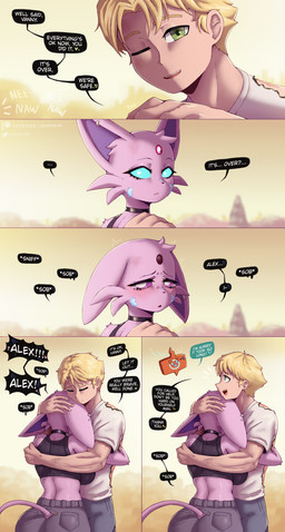 anthro big_breasts big_butt blonde_hair blush bodily_fluids bra breasts burnt_clothing butt caring clothed clothing comforting compliment cracked_gem crying curvy_figure daww dialogue duo ear_droop ear_piercing encouragement eyebrows eyes_closed female fingers forehead_gem gem glowing glowing_eyes green_eyes hair hand_on_shoulder hug huge_breasts human_on_anthro ice interspecies intimate linked_speech_bubble love loving_embrace male male/female name_in_dialogue one_eye_closed open_mouth piercing romantic romantic_couple sad scared speech_bubble sports_bra tail tears text thanking underwear voluptuous voluptuous_anthro voluptuous_female wounded gammainks nintendo pokemon alex_(gammainks) vanessa_(gammainks) animate_inanimate eeveelution espeon generation_2_pokemon generation_4_pokemon human mammal pokemon_(species) rotom rotom_phone 2025 absurd_res artist_name comic digital_media_(artwork) english_text hi_res