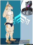 abs anime_nosebleed anthro blood bodily_fluids body_hair bulge claws clothing fur happy_trail looking_away male muscular navel nipples nosebleed pecs plantigrade short_tail simple_background smile solo standing tail text underwear garo_(artist) digital_extremes tencent warframe warframe_logo excalibur_(warframe) kubrow 3:4 absurd_res colored full-length_portrait hi_res portrait