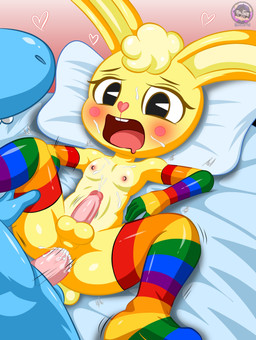 anal anal_penetration anthro armwear balls bed bed_sheet bedding black_eyes blue_body blue_fur bodily_fluids buckteeth clothing cum cum_in_ass cum_inside cum_on_face cumshot duo ejaculation fur furniture genital_fluids genitals heart_symbol hearts_around_head leg_grab legwear lgbt_pride long_ears looking_at_viewer male male/male male_penetrated male_penetrating male_penetrating_male multicolored_clothing multicolored_legwear nipples on_bed one_leg_up open_mouth penetration penis pink_nose pink_penis pride_colors rabbit_ears rainbow_clothing rainbow_legwear rainbow_pride_colors raised_leg scut_tail sex short_tail six-stripe_rainbow_pride_colors size_difference smaller_penetrated tail teeth yellow_body yellow_fur sirjzau happy_tree_friends cuddles_(htf) lumpy_(htf) deer lagomorph leporid mammal moose new_world_deer rabbit absurd_res hi_res