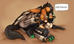 animal_genitalia animal_penis anthro anthro_on_feral anus balls bestiality black_body black_fur black_penis blue_eyes butt canine_genitalia canine_penis duo erection feral fur genitals lying male male/male male_on_feral nude on_side orange_body orange_fur penis red_eyes red_penis speech_bubble tan_balls tan_body tan_fur text killthe_demon mythology avian canid canine gryphon mammal mythological_avian mythological_creature english_text hi_res
