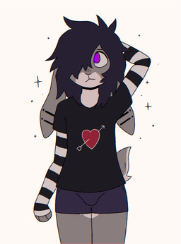 anthro black_clothing black_shirt black_topwear bottomwear bulge clothing ear_piercing femboy fur hair hair_over_eye hand_behind_head male messy_hair multicolored_body multicolored_fur piercing purple_bottomwear purple_clothing purple_eyes purple_hair purple_shorts scut_tail shirt short_tail shorts simple_background solo striped_sleeves tail topwear two_tone_body two_tone_fur white_background white_body white_fur crischar_foxito lagomorph leporid mammal rabbit 2025 absurd_res digital_drawing_(artwork) digital_media_(artwork) hi_res portrait three-quarter_portrait