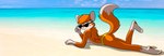 anthro banner beach breasts butt eyewear featureless_breasts female looking_at_viewer lying on_front seductive solo sunglasses krezz_karavan patreon school_days edna_(school_days) canid canine fox mammal 2017 hi_res