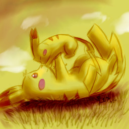 ambiguous_gender duo eyes_closed feral grass nose_to_nose nuzzling plant sky smile yellow_sky young nimadoodlez nintendo pokemon generation_1_pokemon pikachu pokemon_(species) 1:1 2010 archived_source digital_media_(artwork) low_res oekaki tagme