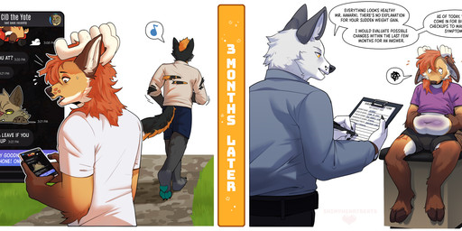 after_sex anthro antlers backsack balls biped bottomwear butt clothed clothing countershade_fur countershading cross-eyed dialogue dressing duo_focus fully_clothed fur genitals greeting group horn jogging male memory_loss oblivious open_mouth open_smile orange_body orange_fur shirt shorts smile speech_bubble text text_message topwear torn_clothing torn_shirt torn_topwear trio white_body white_countershading white_fur heartbeats aanarki fernacen canid canine canis cross_fox deer fox goobit mammal red_fox true_fox 2024 comic english_text hi_res