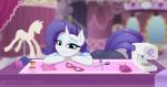 anthro anthrofied blurred_background clothed clothing eyeshadow female horn inside looking_at_viewer makeup mannequin scissors sewing_machine solo augustbebel friendship_is_magic hasbro my_little_pony mythology rarity_(mlp) equid equine mammal mythological_creature mythological_equine unicorn 2018 digital_media_(artwork) hi_res