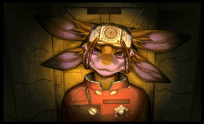 4_ears anthro black_border black_clothing black_sclera bodysuit border cast_shadow clothed clothing countershade_face countershading eyewear eyewear_on_head headgear male multi_ear multicolored_clothing psychoscope_(prey) red_clothing skinsuit solo spacesuit tight_clothing two_tone_clothing warm_lighting wire zipper red_rooster microsoft prey_(2017) benze avali 2026 bust_portrait digital_media_(artwork) hi_res portrait