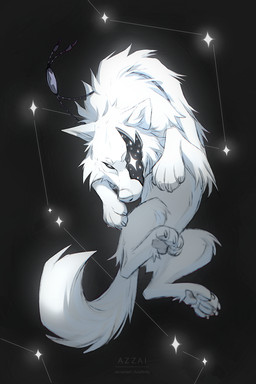 ambiguous_gender black_sclera claws feral four_pointed_star fur jewelry looking_down midair necklace necklace_only nude pawpads snout solo star tail white_body white_claws white_eyes white_fur white_nose white_pawpads azzai canid canine canis mammal wolf 2023 2:3 colored colored_sketch digital_drawing_(artwork) digital_media_(artwork) shaded sketch