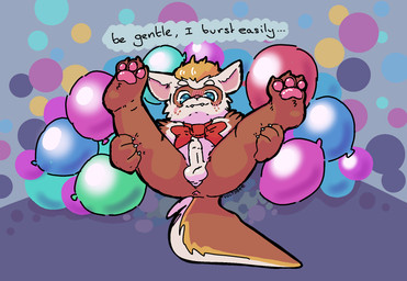 anthro anus balloon balloon_fetish balls blush bow_tie foreskin genitals holding_legs_up humanoid_genitalia humanoid_penis inflatable long_foreskin lying male on_back pawpads paws penis presenting solo spreading text unretracted_foreskin young young_anthro voltybee float_(badipoki) domestic_ferret mammal mustelid musteline true_musteline weasel english_text hi_res