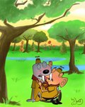 blush duo forest french_kissing hug kissing male male/male plant ship tree vehicle watercraft foxywolxy camp_lazlo cartoon_network harold_(camp_lazlo) raj_(camp_lazlo) elephant elephantid mammal marine pinniped proboscidean walrus hi_res