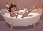 anthro bath bathing bathtub black_hair blowing_bubbles breasts bubble bubble_bath claw_foot_bathtub faucet female hair nipples nude partially_submerged raised_leg small_breasts solo tasteful_nudity water yellow_eyes ruth66 lackadaisy ivy_pepper domestic_cat felid feline felis mammal 2024 hi_res