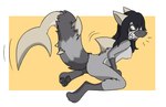 anthro areola biped black_hair black_markings black_pawpads breasts brown_eyes clenched_teeth countershade_tail countershade_torso countershading dorsal_fin facial_markings female fin fur gloves_(marking) grey_body grey_markings growth hair head_markings kneeling leg_markings looking_back_at_self markings mid_transformation motion_lines nipples nude pawpads pointy_ears shark_tail sharp_teeth side_view simple_background sitting sitting_on_ground snout snout_markings socks_(marking) solo species_transformation spread_legs spreading striped_markings striped_tail stripes tail tail_fin tail_markings teeth transformation fox0808 jaker reka_(jaker) fish lemur mammal marine primate shark strepsirrhine 2014 colored shaded