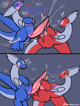 animal_genitalia animal_penis big_penis blush bodily_fluids duo emanata eon_duo excessive_genital_fluids excessive_precum exclamation_point eyes_closed feral frottage genital_fluids genital_slit genitals glistening glistening_genitalia glistening_penis gynomorph heart_symbol hearts_around_head intersex intersex/male legendary_duo male masturbation messy moan musk penile penile_masturbation penis penis_size_difference penises_touching precum precum_on_face precum_on_own_face precum_on_own_penis precum_on_partner precum_on_penis precum_on_self precum_squirt precum_string red_eyes sex shared_senses surprised sweat tapering_penis text throbbing throbbing_penis thrusting yellow_eyes conditional_dnp delphoxiscool nintendo pokemon generation_3_pokemon latias latios legendary_pokemon pokemon_(species) 3:4 comic english_description english_text hi_res signature brother_(lore) brother_and_sister_(lore) incest_(lore) sibling_(lore) sister_(lore)