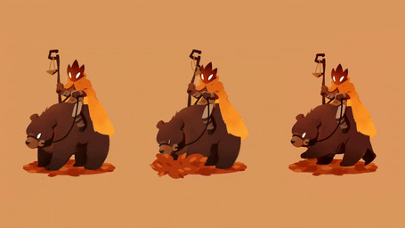 3_toes ambiguous_feral ambiguous_gender bent_leg black_nose blinking boots bottomwear brown_body brown_boots brown_clothing brown_footwear brown_fur brown_handwear brown_mittens brown_shirt brown_topwear brown_tunic cloak clothing duo empty_eyes feet feral footwear fur grey_bottomwear grey_clothing grey_pants handwear holding_object holding_reins holding_staff larger_ambiguous larger_feral leaf male male_humanoid mittens orange_cloak orange_clothing pants plant quadruped reins riding shirt shoes simple_background size_difference smaller_humanoid smaller_male staff stomping tan_background toes topwear tunic walking alex_braun laurine_vire bear brown_bear elemental_creature elemental_humanoid flora_fauna humanoid mammal plant_humanoid ursine 16:9 2025 2d_animation animated artist_collaboration colored digital_media_(artwork) english_description multiple_images shaded widescreen