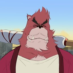 anthro black_eyebrows black_nose cheek_tuft clothed clothing day eyebrows eyes_closed facial_tuft fangs front_view fur head_tuft male mouth_closed neck_tuft outside red_body red_clothing red_fur red_topwear solo teeth topwear tuft crazydrak the_boy_and_the_beast kumatetsu bear mammal 1:1 2023 absurd_res dated hi_res signature