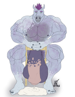 animal_genitalia arm_hair balls big_balls big_muscles big_penis black_balls black_penis blue_body blue_fur bodily_fluids body_hair chest_hair cum equine_genitalia feet foreskin fur genital_fluids genitals green_eyes huge_balls huge_muscles huge_penis humanoid_feet hyper hyper_balls hyper_genitalia hyper_penis leaking_cum leg_hair male muscular nipple_piercing nipples penis piercing pink_penis plantigrade purple_body solo spots nostracon max_(nostracon) equid equine horse mammal hi_res