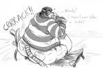 anthro belly belly_overhang bench big_belly big_butt biped butt chair_breaking chubby_cheeks clothed clothing food fur hair holding_food holding_object huge_belly huge_butt hyper hyper_belly hyper_butt looking_back male morbidly_obese morbidly_obese_anthro morbidly_obese_male obese obese_anthro obese_male on_bench open_mouth overweight overweight_anthro overweight_male rear_view sandwich_(food) simple_background sitting solo sound_effects striped_body striped_fur stripes submarine_sandwich surprise text wide_hips fatglaz rollin_(rollytiger) felid mammal pantherine tiger english_text monochrome