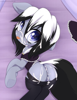 animal_genitalia animal_vulva anus black_clothing black_hair black_panties black_underwear blush bodily_fluids butt capelet clothing cum cum_inside dressing_up equine_genitalia equine_vulva female feral genital_fluids genitals hair hooves legwear multicolored_hair panties pantyhose pink_clothing pink_underwear puffy_anus solo tongue tongue_out underhoof underwear vulva white_hair an-m hasbro my_little_pony fan_character horo_(an_m) equid equine horse mammal pony absurd_res hi_res