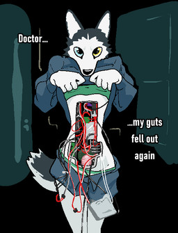 anthro bottomwear bra clothed clothing clothing_lift dialogue female heterochromia looking_at_viewer machine midriff panties pattern_bottomwear pattern_clothing pattern_panties pattern_underwear presenting robot_gore shirt shirt_lift shorts solo striped_bottomwear striped_clothing striped_panties striped_underwear stripes sweatshirt tail text topwear underwear wire hieronymusjohnson mitz_(hieronymusjohnson) android canid canine canis domestic_dog husky mammal nordic_sled_dog robot robot_anthro spitz aliasing binary_drawing digital_drawing_(artwork) digital_media_(artwork) english_text