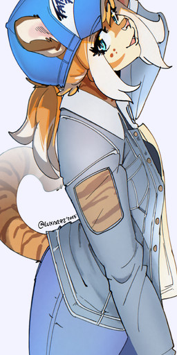 anthro clothing female hat headgear headwear jacket slim solo stripes topwear video_game_reference luxar92 fatal_fury pancake_(luxar92) felid mammal pantherine tiger digital_media_(artwork) hi_res