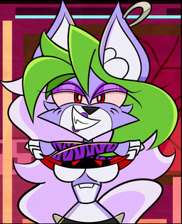 anthro breasts clothed clothing female fur green_hair hair machine multicolored_hair partially_clothed possession purple_body purple_fur solo undressing undressing_self sparksaxel five_nights_at_freddy's five_nights_at_freddy's:_security_breach scottgames steel_wool_studios roxanne_wolf animatronic canid canine canis mammal robot robot_anthro wolf