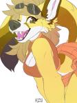 anthro blonde_hair breasts brown_eyes cleavage clothed clothing eyewear female hair one_eye_closed open_mouth open_smile smile solo sunglasses wink kiwicabbit audri_(sleekhusky) canid canine canis domestic_dog fennec_fox fox herding_dog mammal pastoral_dog true_fox welsh_corgi 2019 3:4 absurd_res digital_media_(artwork) hi_res