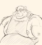 anthro belly big_belly blush clothed clothing kemono male moobs nipples overweight overweight_male simple_background solo pochizizi lifewonders live_a_hero goro_(live_a_hero) bear mammal 2022 hi_res sketch