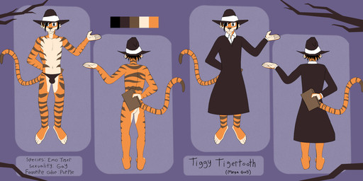 alternative_fashion anthro barefoot black_hair blue_eyes blush book brown_stripes butt clothing emo feet fur hair hat headgear headwear holding_book holding_object magic_user male nude orange_body orange_fur smile solo standing stripes tan_body tan_fur text toes underwear witch_hat tigertooth felid mammal pantherine tiger absurd_res english_text hi_res model_sheet
