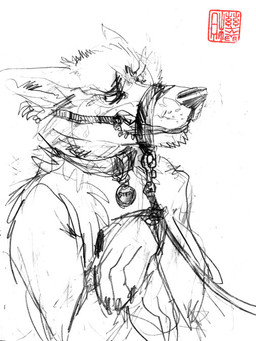 anthro male muzzled muzzle_(object) solo java canid canine canis domestic_dog mammal greyscale monochrome sketch spot_color