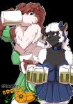 alcohol anthro beer beermaid beverage big_breasts blue_eyes breasts brown_eyes cleavage clothed clothing drinking duo erect_nipples female holidays humor nipple_outline nipples pun simple_background transparent_background yawg oktoberfest bovid canid canine canis caprine domestic_dog domestic_sheep mammal sheep 2016 alpha_channel hi_res