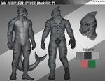 5_fingers anthro biped claws color_swatch countershade_face countershade_torso countershading fin fingers grey_body male solo striped_body stripes tail tail_fin bitfang fish marine shark hi_res model_sheet