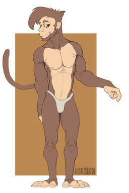amber_eyes anthro athletic athletic_male barefoot clothed clothing ear_piercing feet male piercing solo underwear underwear_only deuzion haplorhine mammal monkey primate hi_res