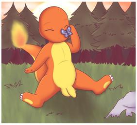 3_toes balls casual_nudity cloud dusk eyes_closed feet feral fire flaccid flaming_tail foreskin genitals grass humanoid_genitalia humanoid_penis leaf male orange_body orange_skin outside penis plant rock shadow shota sitting sky smile solo spread_legs spreading sun tail toes tree young young_feral young_male breakingcloud nintendo pokemon arthropod butterfly charmander generation_1_pokemon insect lepidopteran pokemon_(species) reptile scalie
