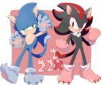 :3 :< anthro big_eyes big_head black_body black_fur blue_body blue_fur border cat_tail clothing duo fake_paws fur gloves green_eyes handwear male paw_gloves paw_socks pink_background red_body red_eyes red_fur simple_background toony white_border omiya599 sega sonic_the_hedgehog_(series) shadow_the_hedgehog sonic_the_hedgehog eulipotyphlan hedgehog mammal 2017 6:5 dated