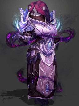 anthro breasts clothing corruption energy female hair magic_user medium_breasts multicolored_body multicolored_hair robe shoulder_pads simple_background solo two_tone_body two_tone_hair bremonqueen_(artist) blizzard_entertainment warcraft aiyara_shadecask_(dryarae) bear mammal pandaren hi_res