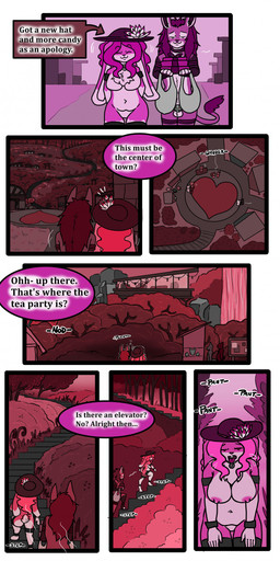 anthro asking bar_emanata base_four_layout blockage_(layout) blush breasts breath breathing_noises chastity_cage chastity_device clothing collar contact_onomatopoeia cuff_(restraint) directional_arrow emanata exhausted female forest forest_background four_row_layout gesture hand_gesture hat headgear headwear heart_symbol hill horizontal_blockage information_box information_label landscape leather leather_cuffs male motion_onomatopoeia nature nature_background nodding nude onomatopoeia panting plant point_(sound_effect) pointing question questioning_tone restraints seven_frame_image shopping_bag sound_effects speech_bubble stairs stocks text text_box tree walking yes-no_question tatsuchan18 daisy_(tatsuchan18) felid lagomorph leporid mammal rabbit absurd_res comic english_text hi_res
