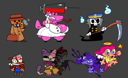 big_breasts black_clothing black_eyes black_footwear black_high_heels black_nose black_robe black_sclera blood blue_clothing blue_eyes blue_necktie blue_overalls blue_shirt blue_t-shirt blue_topwear bodily_fluids bone bottomwear breasts brown_body brown_bottomwear brown_clothing brown_coat brown_ears brown_footwear brown_fur brown_hat brown_headwear brown_nose brown_pants brown_shoes brown_tail brown_topwear butcher_knife cigarette claws clothing coat dress fangs female footwear fur green_eyes group hair half-closed_eyes halo happy hat headgear headwear high_heels holding_melee_weapon holding_object holding_polearm holding_scythe holding_weapon long_tongue looking_at_another magic_wand male melee_weapon mismatched_ears multicolored_body multicolored_clothing multicolored_eyes multicolored_fur multicolored_scales multicolored_shirt multicolored_t-shirt multicolored_tail multicolored_topwear narrowed_eyes navel necktie nurse nurse_clothing nurse_hat nurse_headwear nurse_uniform one_eye_half-closed overalls pants pink_body pink_eyes pink_hair pink_scales pink_tail pitchfork polearm pose purple_body purple_clothing purple_dress purple_ears purple_eyes purple_fur purple_hair purple_tail rainbow_eyes red_clothing red_cross red_eyes red_hair red_hat red_headwear red_shirt red_t-shirt red_topwear robe scales scythe sharp_teeth shirt shoes skeleton skull skull_head smile smirk smoke smoking smoking_cigarette smug standing stitch_(sewing) suitcase switzerland syringe t-shirt tail teeth threatening tongue tongue_out tools topwear two_tone_body two_tone_clothing two_tone_hat two_tone_scales two_tone_shirt two_tone_t-shirt two_tone_tail two_tone_topwear uniform weapon white_clothing white_hat white_headwear white_shirt white_topwear white_wings wings x_navel yellow_clothing yellow_dress yellow_eyes superiorfox gregory_horror_show angel_dog catherine_(gregory_horror_show) death_(gregory_horror_show) devil_dog_(gregory_horror_show) mummy_dog neko_zombie angel canid canine canis demon domestic_cat domestic_dog felid feline felis lizard mammal reptile scalie 2024 digital_media_(artwork)