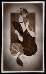anthro black_clothing black_dress bob_cut breasts choker cleavage clothed clothing cocktail_dress crossed_legs dress female folding_fan fully_clothed hair hand_fan horn jewelry long_neck looking_away markings necklace ossicone photo retro sequin_dress sitting solo sparkles spots spotted_markings tail tail_tuft tuft vintage phathusa sirhcx gracey_halvenka giraffe giraffid mammal 2020 5:8 alpha_channel black_and_white hi_res monochrome sepia signature