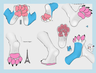 4_toes anthro blush claws duo feet fur macro male micro pawpads paws pink_pawpads simple_background size_difference text toe_claws toes white_background white_body white_fur ramfox canid canine domestic_cat felid feline felis fox mammal digital_media_(artwork) english_text hi_res shaded