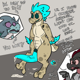 animal_genitalia anthro arm_tuft big_penis blue_body blue_eyes blue_feathers blue_penis bodily_fluids breasts bullet_wound cum cum_drip dialogue digitigrade dripping erection feather_hair feather_tuft feathered_crest feathers female genital_fluids genital_slit genitals gesture grey_body grey_skin group gunshot_wound hair hand_gesture hands_behind_back head_crest huge_penis male markings penis pointing pointing_at_another pseudo_hair purple_eyes red_body red_feathers scales short_tail solo_focus spots spotted_body tail tan_body tan_skin tapering_penis text trio tuft unusual_anatomy unusual_genitalia unusual_penis runawaydanish halo_(series) microsoft xbox_game_studios kazz_(runawaydanish) kol_(runawaydanish) alien dinosaur dromaeosaurid kig-yar prehistoric_species reptile ruuhtian saurischian scalie t'vaoan theropod utahraptor 1:1 colored english_text hi_res gynomorph_(lore)