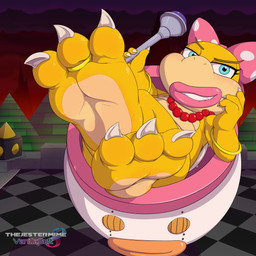 3_toes accessory barefoot bow_ribbon claws digit_ring feet female foot_fetish foot_focus hair_accessory hair_bow hair_ribbon jewelry koopa_clown_car lips necklace pink_lips ribbons ring soles solo toe_ring toes yellow_body thejestermime mario_bros nintendo koopaling wendy_o._koopa dragon_koopa koopa scalie 1:1 absurd_res hi_res