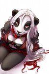 anthro bra breasts cleavage clothed clothing female hair jewelry long_hair looking_at_viewer navel necklace pencil_(object) red_eyes smile solo underwear white_hair shalinka shalinka_(character) bear giant_panda mammal 2012 digital_media_(artwork)