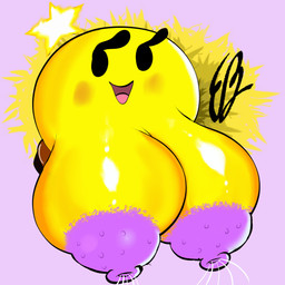 big_breasts breasts female feral huge_breasts nipples not_furry nude open_mouth purple_nipples simple_background solo tongue yellow_body eddiebrije mario_and_luigi_(series) mario_bros nintendo starlow sphere_creature star_sprite waddling_head 1:1 absurd_res hi_res