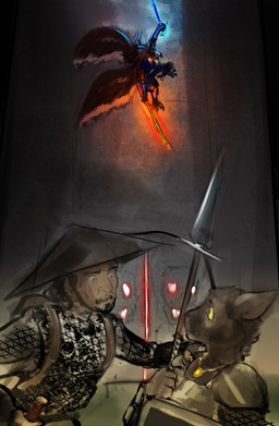 adventurer ambiguous_gender anthro group magic male melee_weapon polearm scared spear sword weapon fecal_gambit devil_spire_falls davi avian bird felid feline human mammal hi_res