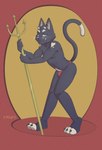 anthro bikini_thong black_body cat_tail clothed clothing clothing_aside horn male melee_weapon paws polearm pupils slit_pupils solo swimwear thong thong_aside thong_only topless trident underwear underwear_aside underwear_only weapon emiwcat emiw_(character) demon domestic_cat felid feline felis imp mammal absurd_res hi_res