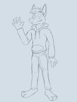 anthro barefoot bottomwear clothing feet grey_background hoodie male pants simple_background smile solo topwear waving_hand vir-no-vigoratus furaffinity avery_(vir-no-vigoratus) canid canine canis domestic_dog herding_dog mammal pastoral_dog welsh_corgi 2023 3:4 monochrome sketch