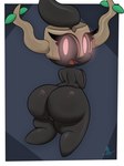 2022 3:4 big_butt black_body butt digital_media_(artwork) eyelashes female floating generation_6_pokemon ghost glowing glowing_eyes hi_res huge_butt humanoid looking_at_viewer looking_back nintendo not_furry nude open_mouth phantump pokemon pokemon_(species) pokemorph presenting presenting_hindquarters rear_view red_eyes shaded signature simple_background smile solo spirit thick_thighs tongue whynotwynaut wide_hips